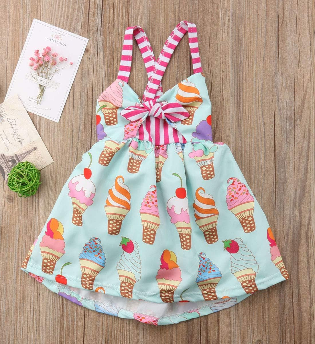 Toddler Baby Girls Summer Skirt Ice Cream Print Sleeveless Strap Backless Dress