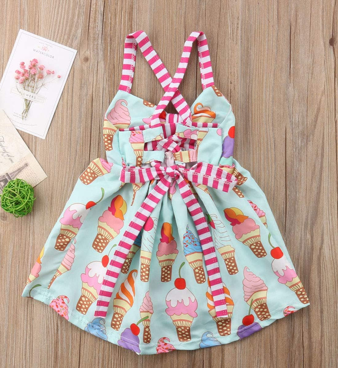 Toddler Baby Girls Summer Skirt Ice Cream Print Sleeveless Strap Backless Dress